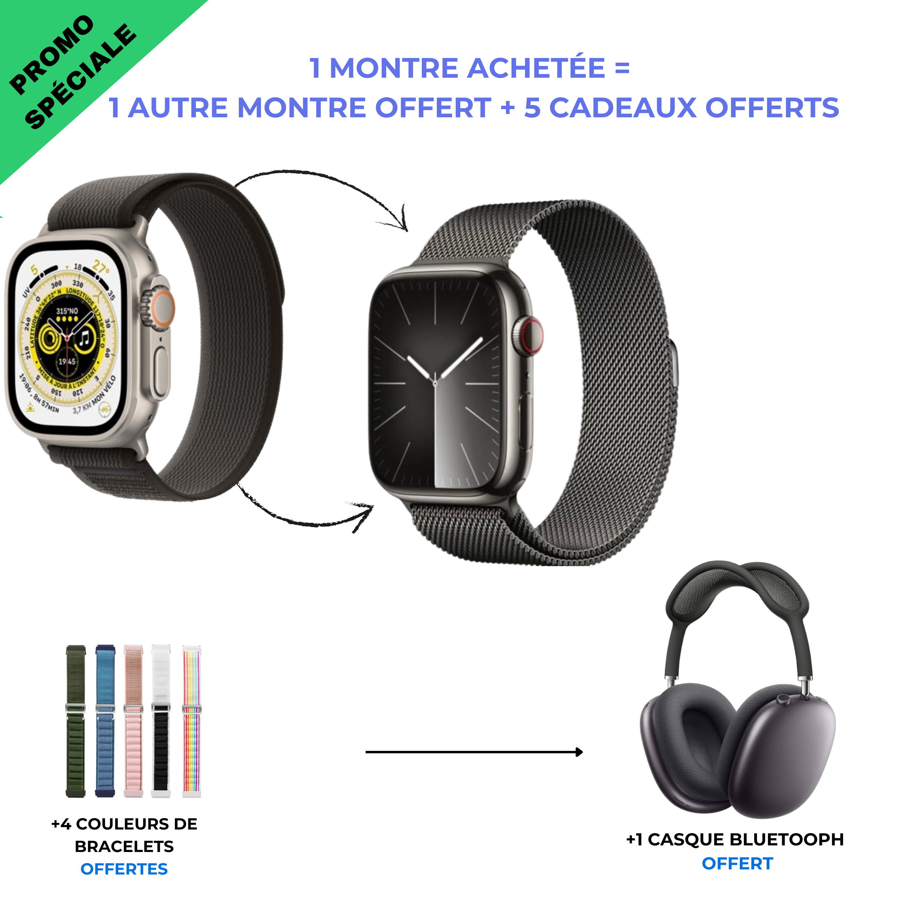 Montre intelligente GAB ( 1 montre acheté = 1 offerte + 2 cadeaux offert )