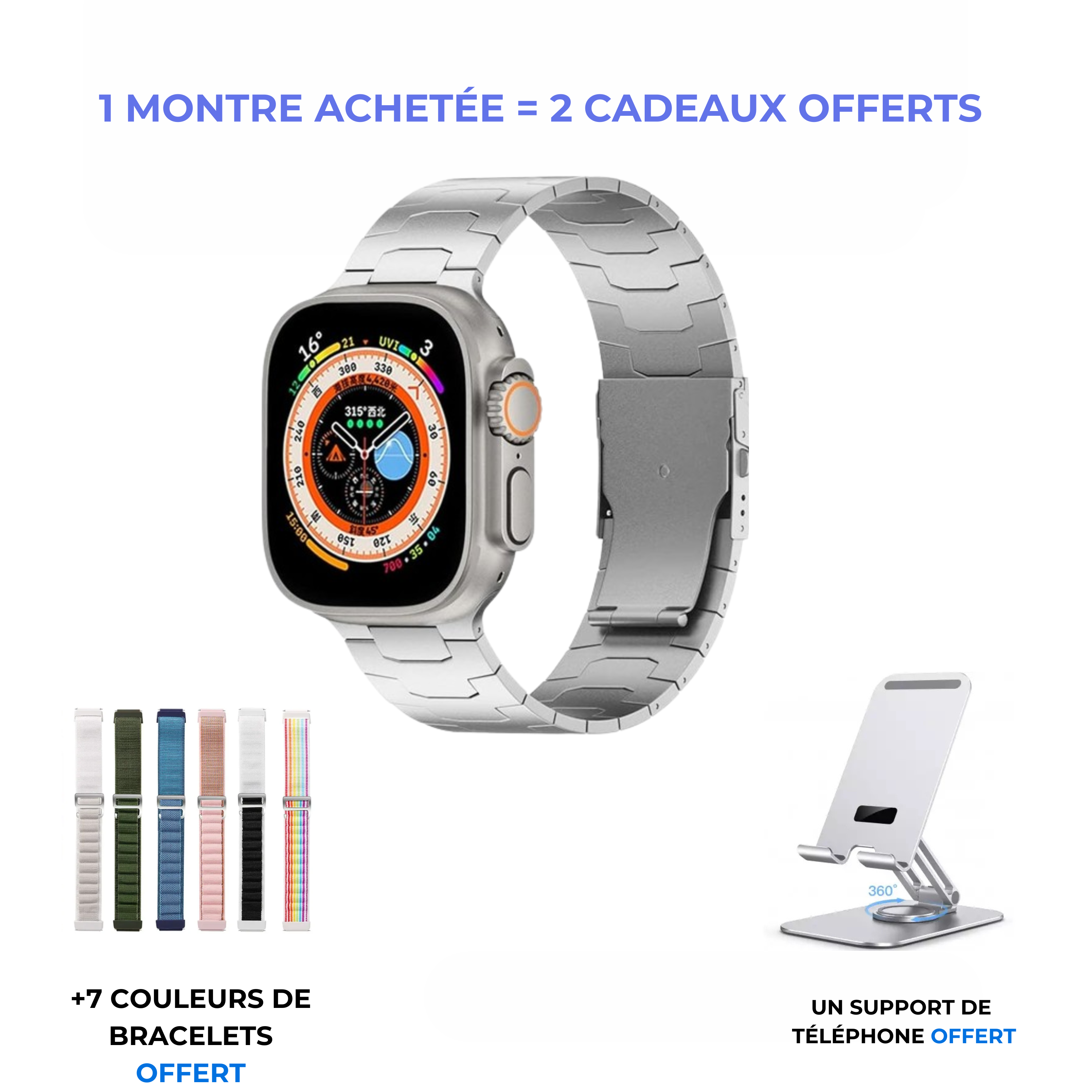 La smartwatch UKLTRA NIG + support de téléphone
