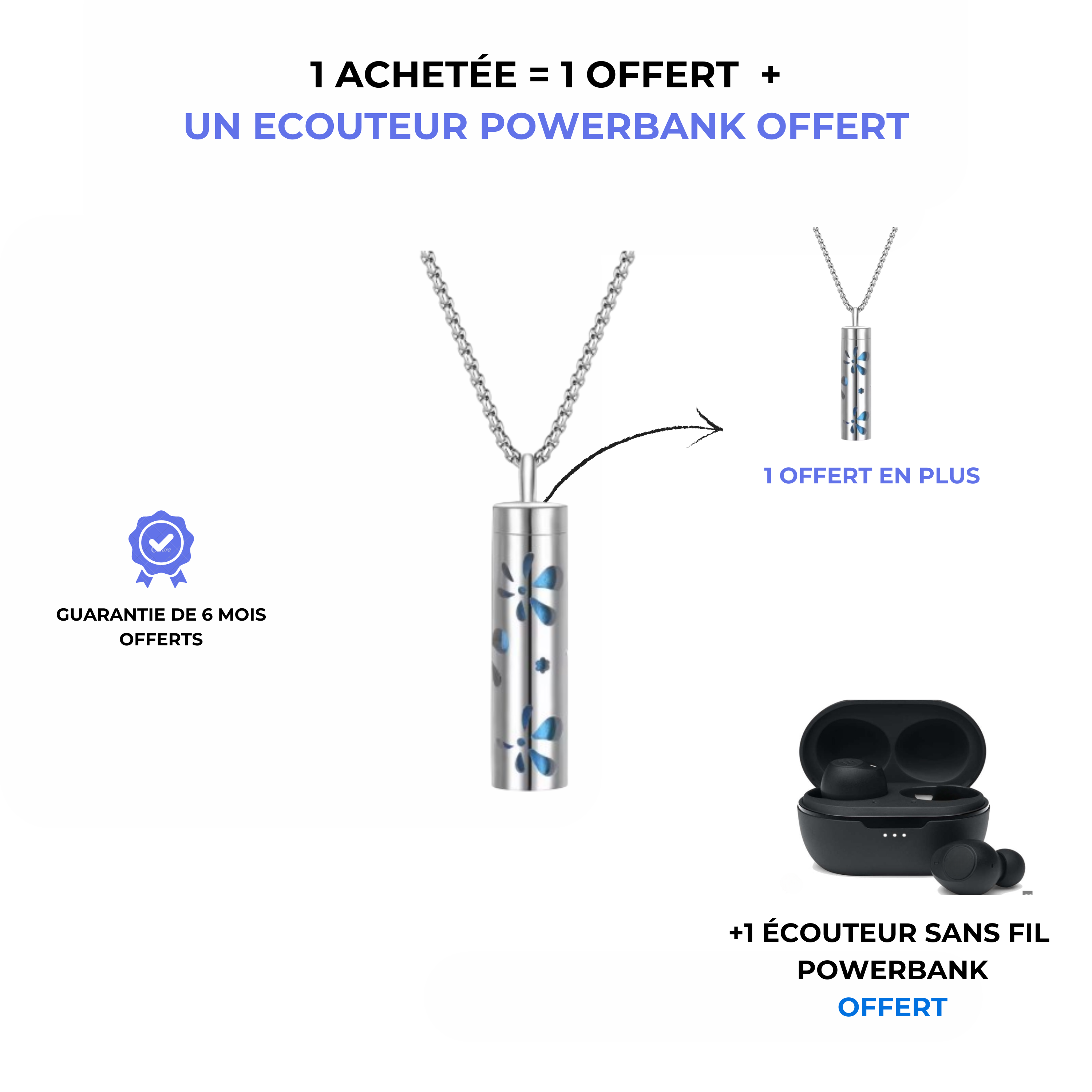 Pendentif parfumé bijoux + un ecouteur powerbank