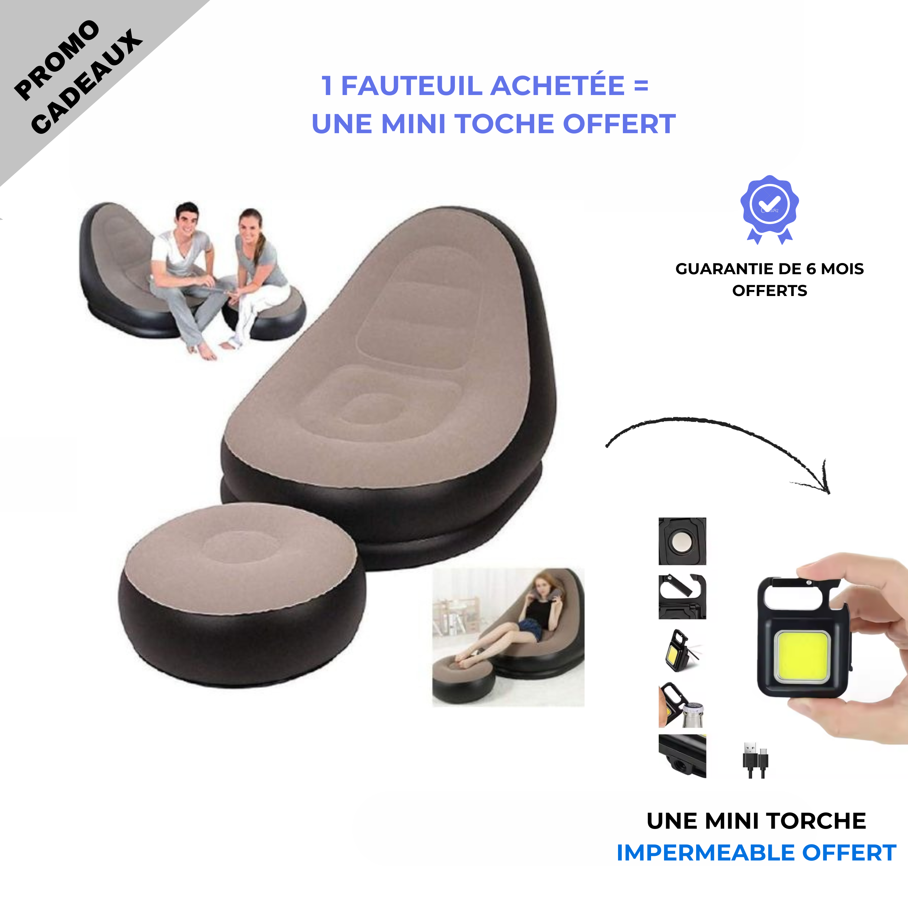 Fauteuil gonflable + mini torche
