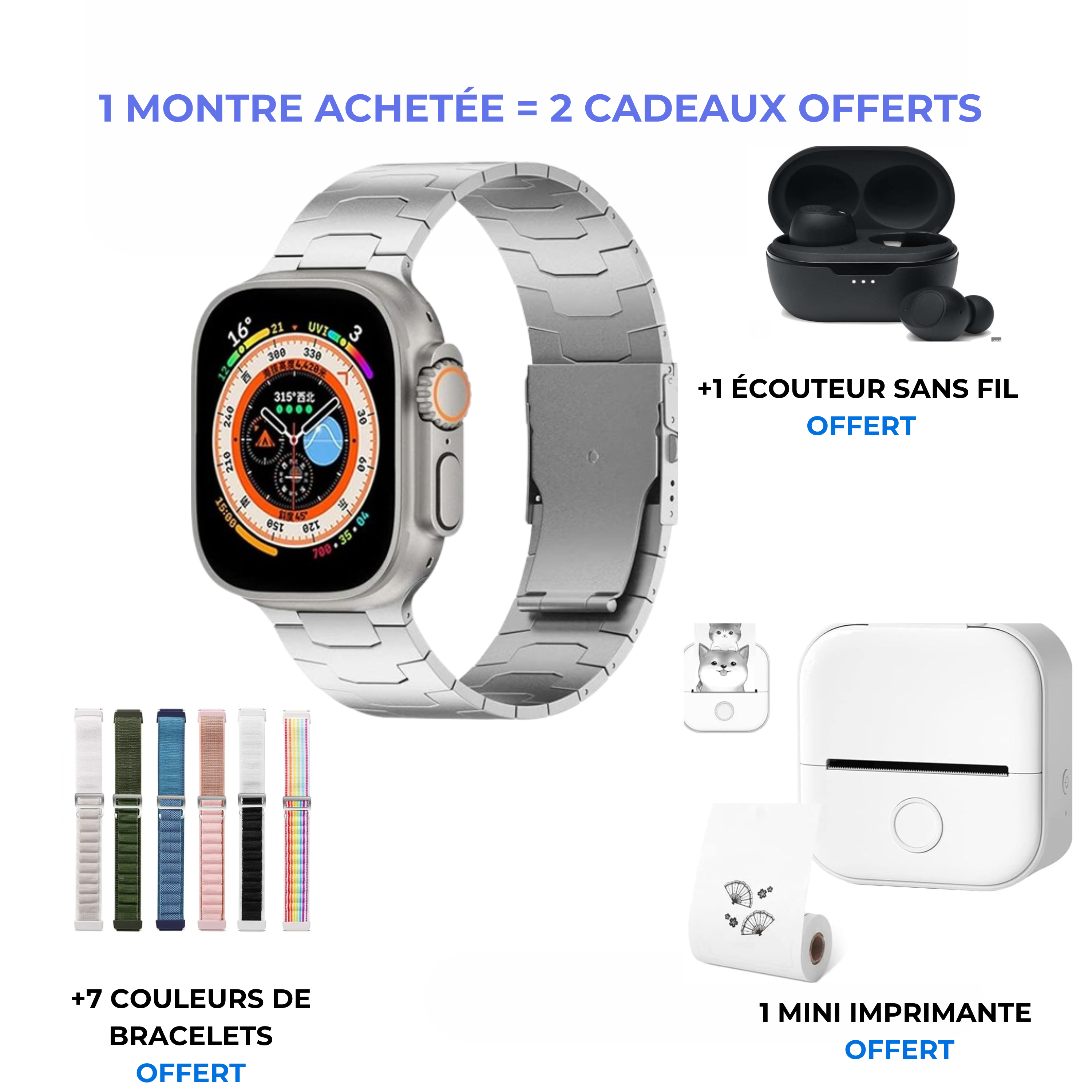 La smartwatch UKLTRA BEN + Mini imprimante