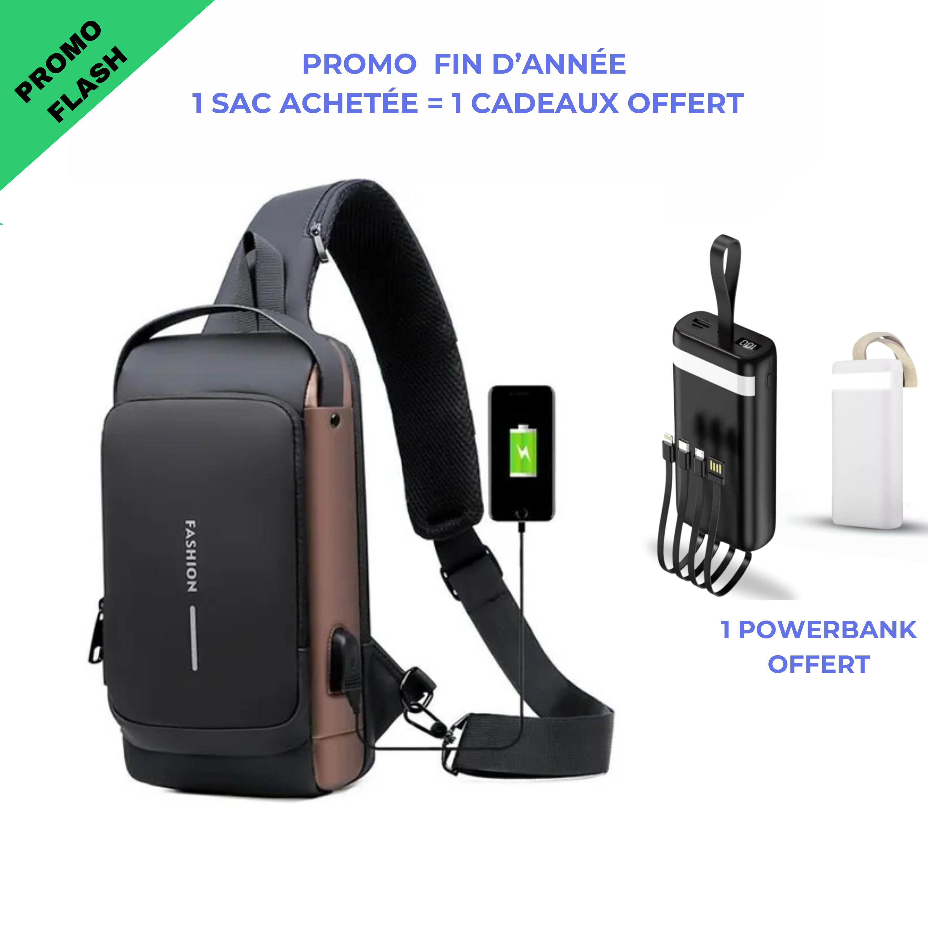 sac bandouliere rechargeable BN + Powerbank 40000mah